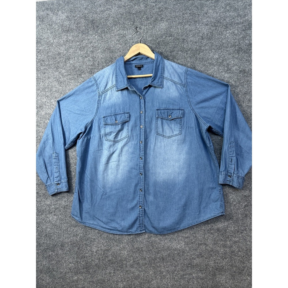 Torrid Chambray Button Down Shirt Womens Plus Sz 3 3X Denim Long Sleeve Western